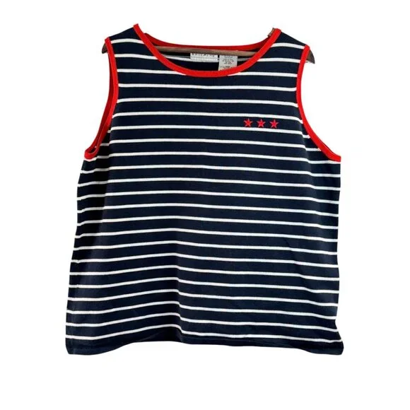 White Stag Vintage Navy Stripe Red Star Embroidered Tank Top Sleeveless XL 16-18 - Picture 2 of 6